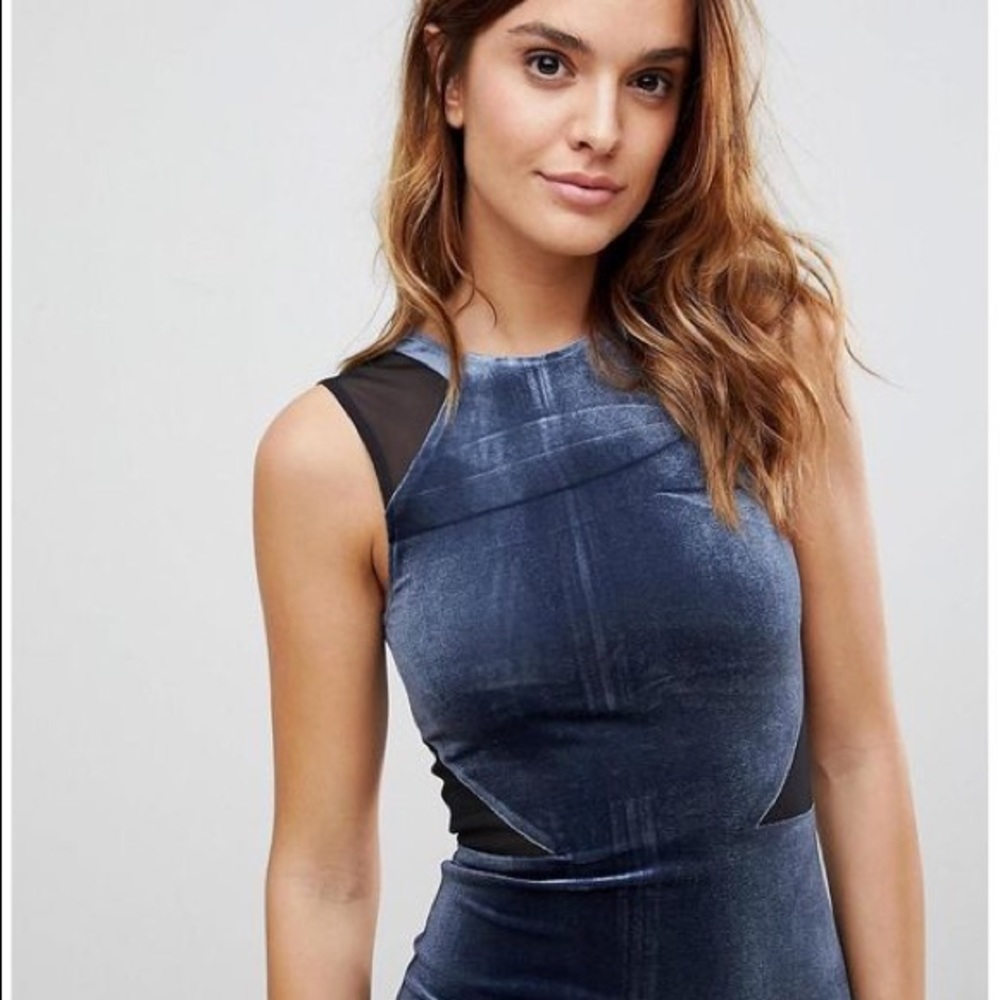 French Connection Viven Blue Velvet Dress 2 6 - Picture 7 of 8